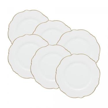 Imagem de Conjunto 6 Pratos Rasos Maldivas Fio Dourado 28cm Wolff