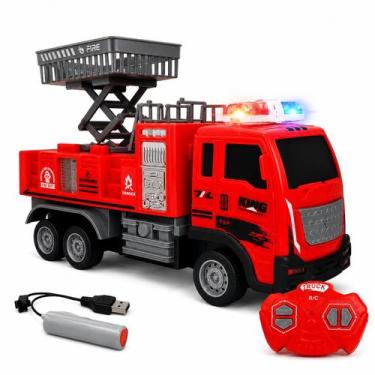 Imagem de Caminhão Bombeiro Recarregável LED Plataforma Manual Brinquedo Control