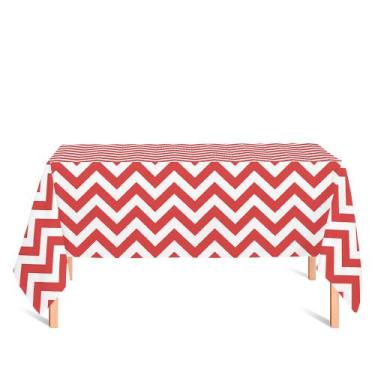 Imagem de Toalha de Mesa Retangular em Tecido Jacquard Estampado Chevron Vermelh