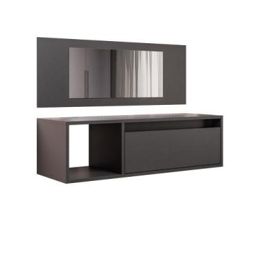Imagem de Penteadeira Camarin Suspenso Espelho 1p Nicho Quarto Mayumi 90cm Preto