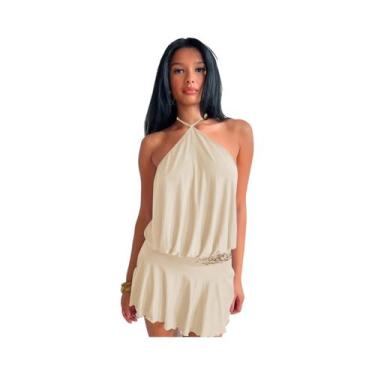 Imagem de Vestido Mini Feminino Halter Sem Costas Com Renda E Bandagem, Moda Ver