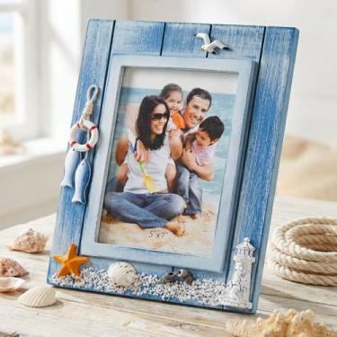 Imagem de Porta Retrato Mesa Decoração Casa De Praia Peixe Mar 26x21cm - Genéric