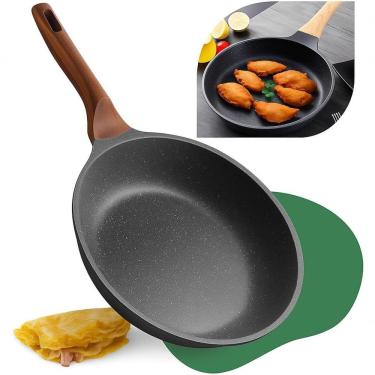 Imagem de Frigideira Grande 24cm Ceramica Grafite Antiaderente 2,5L Cabo Ergonomico para Fogao a Gas Eletrico e Inducao Madeira