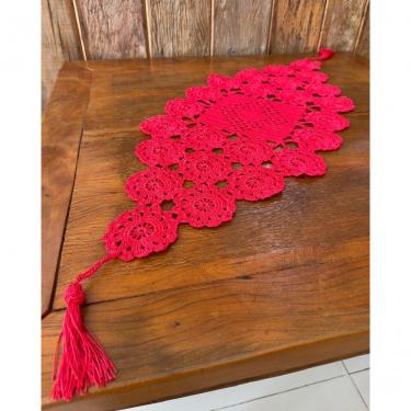 Imagem de Caminho de Mesa 1Mx38CM em Crochê Polipropileno Feito à Mão Design Exclusivo Vermelho Artesanal