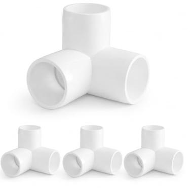 Imagem de 4 peças – Encaixe de PVC de 3/10.2 cm, conector de cotovelo de 3 vias, grau de móveis SCH40 para construção DIY, saída lateral de 90 graus – branco