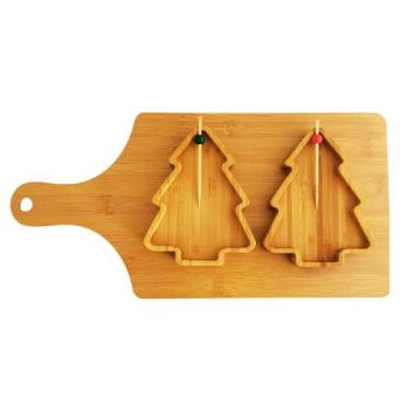 Imagem de Kit Tábua Petisqueira de Madeira 40cm Com 5 Peças Árvores Natal - Winc