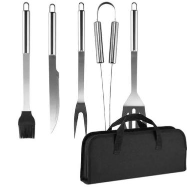 Imagem de Kit Conjunto Churrasco 5 Peças Inox com Maleta - Kehome