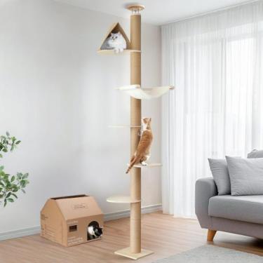 Imagem de Arranhador para Gatos FUKUMARU Torre Ajustável de 6 Níveis 1,8-3m Bege