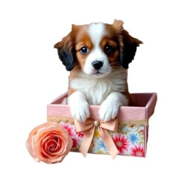 Imagem de Kit De Arte Floral Com Cães Para Pintura Diamante Completa, Mosaico Qu