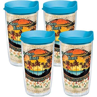 Imagem de Tervis Copo isolado de parede dupla feito nos EUA Margaritaville-Island Time Made in USA, 473 g - 4 peças, transparente