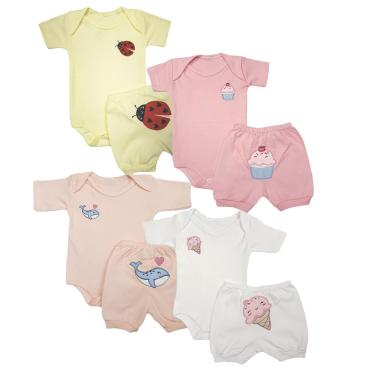 Imagem de Conjunto Roupa Bebê Body Curto e Short Bordado Menino Menina