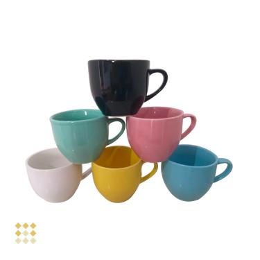 Imagem de Jogo 8 xicaras chá café colorida 170ML porcelana