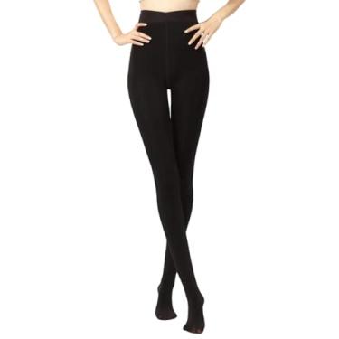 Imagem de Meia-calça feminina forrada de lã com controle de barriga opaca quente térmica de inverno de pelúcia leggings de cintura alta, Preto, One Size