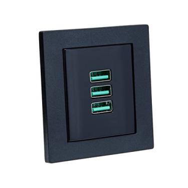 Imagem de Kit Espelho Duplo Reto com 2 Tomadas 10A e 3 USB 5.2A Preto