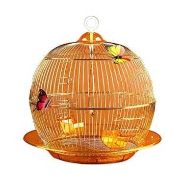 Imagem de KIZQYN Gaiola de papagaio redonda elegante e requintada decorada gaiola de pássaro ornamental interior e exterior gaiola de criação de pássaros (ouro) gaiola de voo