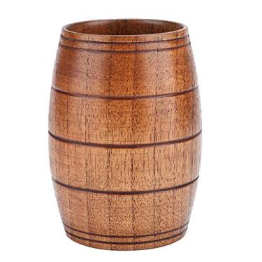 Imagem de Caneca de cerveja de madeira Teuopioe, copo de cerveja de madeira natural retrô grande capacidade água de chá caneca de madeira clássica com alça caneca de cerveja de