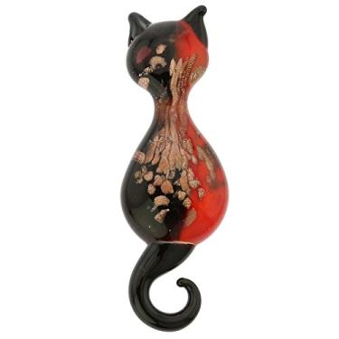 Imagem de Pingente de gato de vidro Murano GlassOfVenice - preto e vermelho, Vidro, Cristal