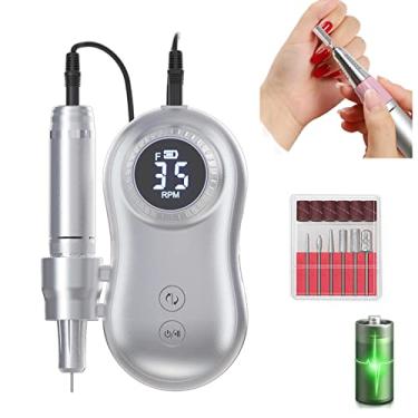 Imagem de Yajun Broca de unha elétrica portátil 35000RPM manicure com display digital HD bateria embutida 2600mAh polidor de unhas portátil moagem ferramenta de unhas, prata, 23 x 17 x 5,5 cm