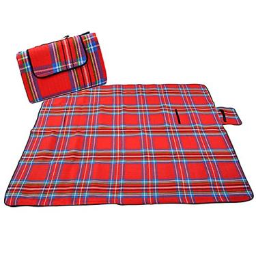 Imagem de Yajun Tapete de piquenique dobrável ao ar livre família crianças cobertor impermeável multi uso tapete de acampamento com alça para 2-6 pessoas, vermelho, 130x150cm