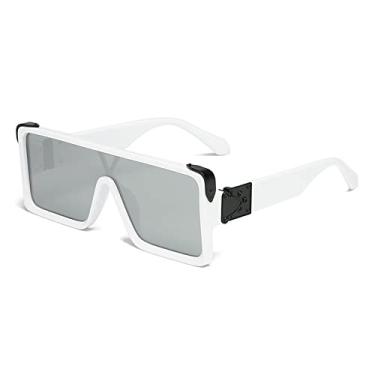 Imagem de Óculos de sol quadrados vintage de uma peça para mulheres moda rosa gradiente plano óculos de sol masculino chique hip hop óculos grandes preto, branco prata, tamanho único