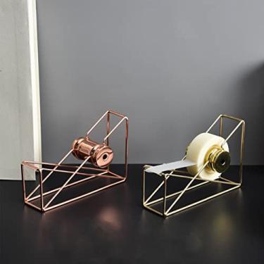 Imagem de LUGU Distribuidor de fita metálica Rose Gold Cortador de fita adesiva de mesa Material de escritório Deco ção de mesa pa negócios Loja comercial Supermercado Escritório Escola Presente de artesanato