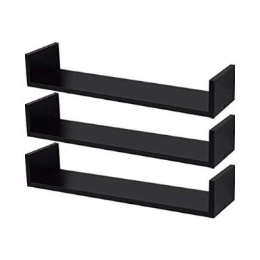 Imagem de Kit 3 Prateleiras U 90 x 15cm Preta Suporte Invisível