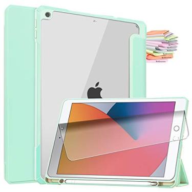 Imagem de Billionn Capa para iPad 10,2 polegadas [iPad 2020 8ª Geração/iPad 7ª Geração] + Protetor de tela, [hibernar/despertar] Capa traseira transparente, verde menta
