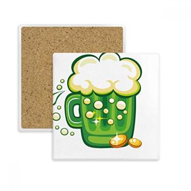 Imagem de Porta-copos quadrado com trevo de quatro folhas, cerveja, Irlanda, Dia de São Patrício, porta-copos com pedra isolante