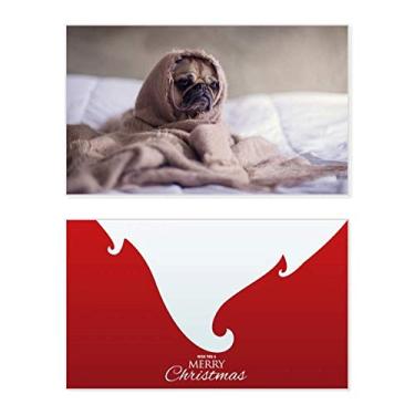 Imagem de Bulldog Pet Animal Lonely Foto Feriado Feliz Natal Cartão de Parabéns Mensagem com Letras de Natal