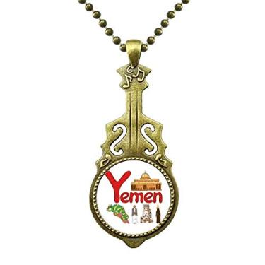 Imagem de DIYthinker Colar Yemen National Symbol Landmark Pattern Necklace Antique Guitar Jewelry Music Pendant