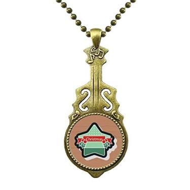 Imagem de DIYthinker Colar com ícone de desenho animado de estrela de Natal com pingente de música de guitarra antiga