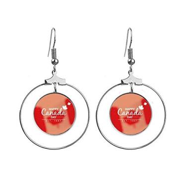 Imagem de Maple Leaf Happy Canada Day 4 of July Slogan Brincos pendentes Joias Círculo de gota