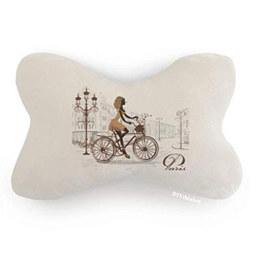 Imagem de DIYthinker Bicycle Lady France estampa de ilustração para carro, decoração de pescoço, almofada para encosto de cabeça