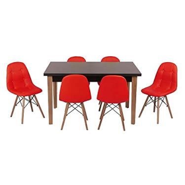 Imagem de Conjunto Mesa de Jantar Luiza 135cm Preta com 6 Cadeiras Botonê - Vermelho