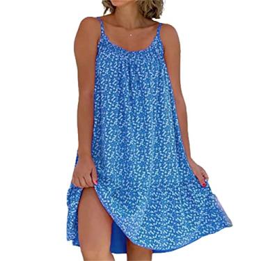 Imagem de YECDET Vestido Camisete Estampado Floral, Vestido Feminino Solto de Verão Sem Manga Praia Mini Vestidos Curtos Cami (Azul, M)