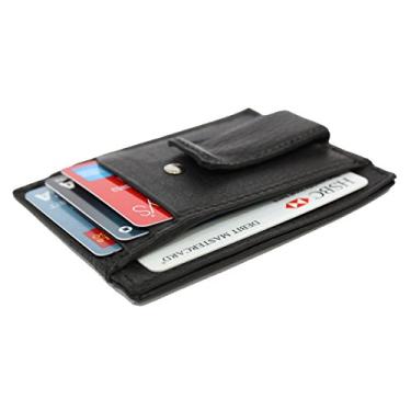 Imagem de Carteira masculina de couro fino, mini bolso frontal, carteira de identidade, suporte de cartão de crédito, clipe de metal, Preto, one size