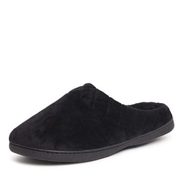 Imagem de Dearfoams Pantufa feminina Darcy de microfibra de veludo com punho acolchoado, Preto, Large