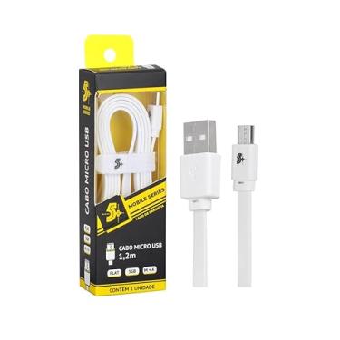 Imagem de Cabo Micro USB Mobile + USB A Macho 5GB Flat, Branco, 1.2 m, 5+