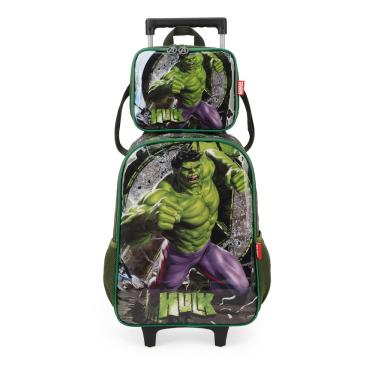 Imagem de Kit de Mochila Infantil de Rodas com Lancheira Hulk - Luxcel
