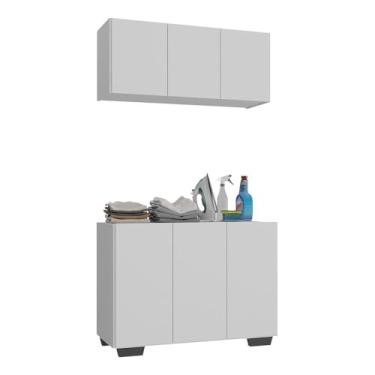 Imagem de Conjunto Lavanderia Multiuso Armário Aéreo e Balcão 3 Portas Multimóveis Mp5051 Branco/preto