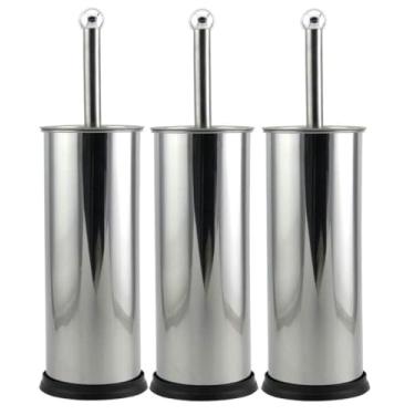 Imagem de Kit 3 Escovas Sanitária Vassoura Vaso Aço Inox Suporte Banheiro