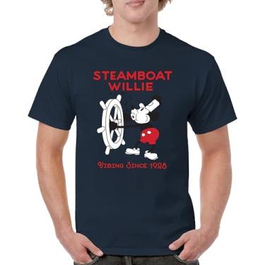 Imagem de Camiseta masculina Steamboat Willie Vibing Since 1928 icônica retrô desenho mouse atemporal clássica vintage Vibe, Azul marinho, G