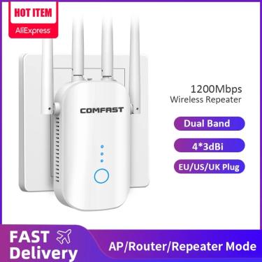 Imagem de Repetidor WiFi de Banda Dupla  1200Mbps  2.4G e 5GHz  802.11AC  Extensor WiFi  Poderoso Roteador Sem