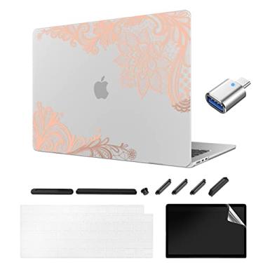 Imagem de TeDaWen Capa fosca para MacBook Air de 13,6 polegadas (Versão 2023 2022 Modelo: A2681 M2 Chip), capa para notebook e teclado e protetor de tela, (renda branca rosa dourada) F04