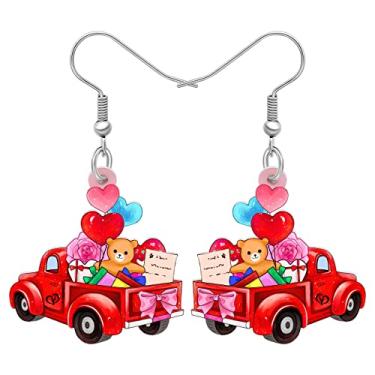 Imagem de RAIDIN Brincos de acrílico para o dia dos namorados, presentes para ela, doce caminhão vermelho, brincos de gancho, joias para mulheres, meninas, decorações de festivais, Medium, Acrílico, Sem pedra