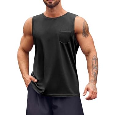 Imagem de Runcati Camiseta regata masculina sem mangas para ginástica atlética com bolsos, Preto, 3G
