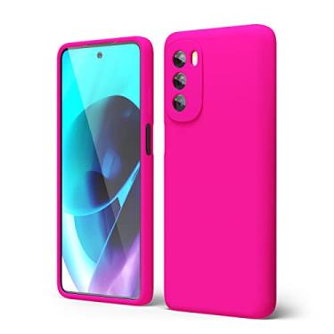 Imagem de oakxco Motorola Moto G Stylus 5G 2022 Capa de silicone com capa de câmera, capa de telefone de gel de borracha macia neutra para mulheres meninas fofas, ajuste fino e fino, pára-choques de TPU com aderência, rosa neon