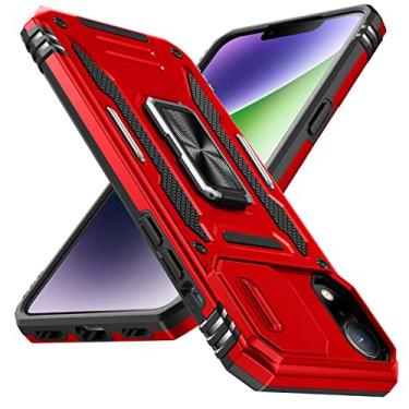 Imagem de YSLBWLE Capa para iPhone XR com suporte com capa de câmera, proteção de nível militar, suporte de anel de metal, capa protetora para iPhone XR, vermelha 5-IPXR-02