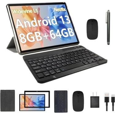Imagem de Tablet 2 em 1 2023, tablet Android 11 de 10 polegadas com teclado, 4 GB + 64 GB, tablets com caneta de mouse, Quad Core de 1,8 GHz, tela sensível ao toque HD 1280 x 800, câmera dupla de 8 MP,