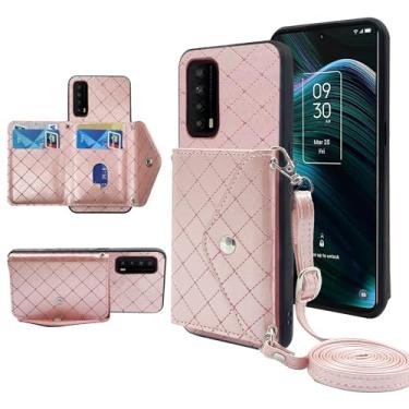 Imagem de Furiet Capa carteira compatível com TCL Stylus 5G 2022 com alça de ombro transversal e suporte de couro para cartão de crédito, acessórios para celular TLC Stylo G5 6.81 T779W feminino rosa
